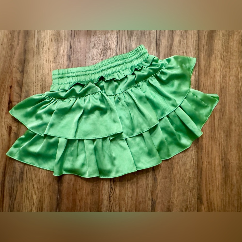Day+Moon Tiered Ruffle Drawstring Skort Mini Skirt Green S Small